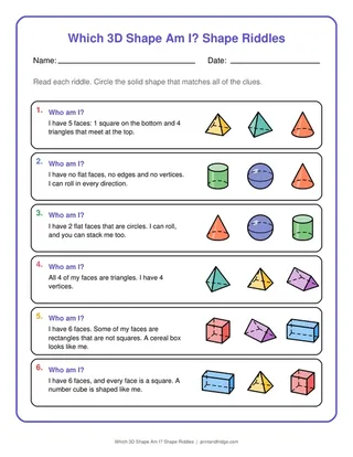Which 3D Shape Am I? Shape Riddles