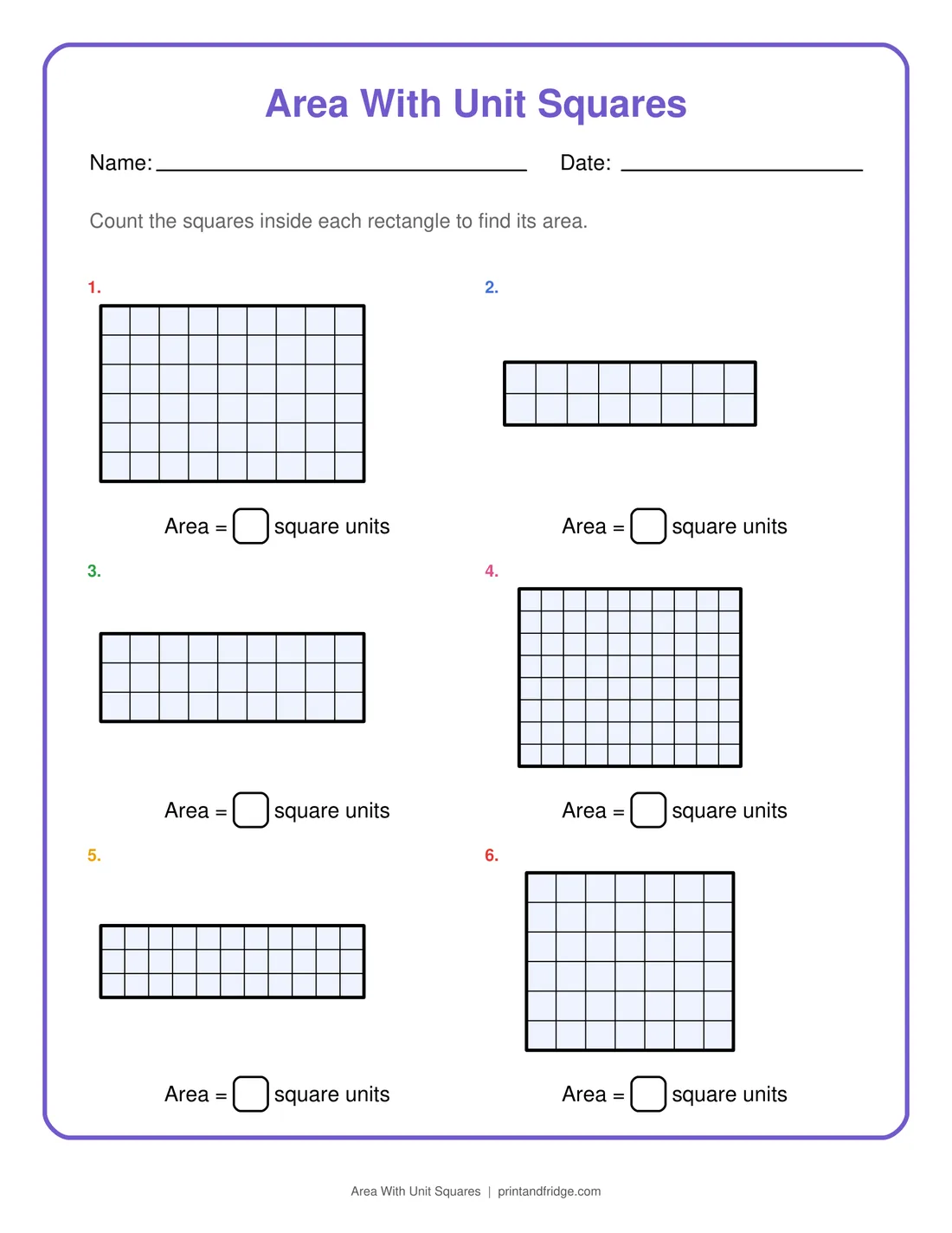Area With Unit Squares printable worksheet