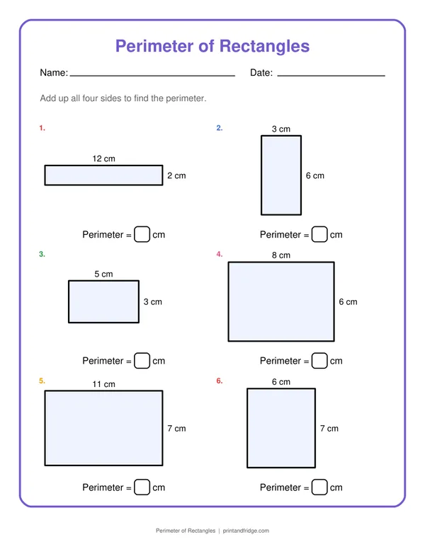 Perimeter of Rectangles printable worksheet