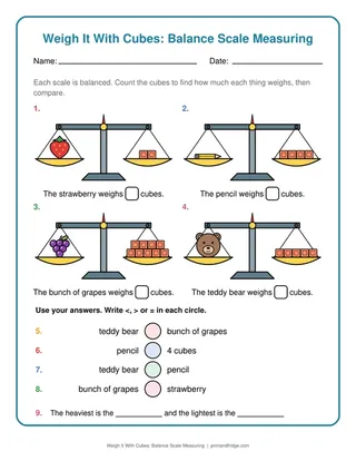Weigh It With Cubes: Balance Scale Measuring
