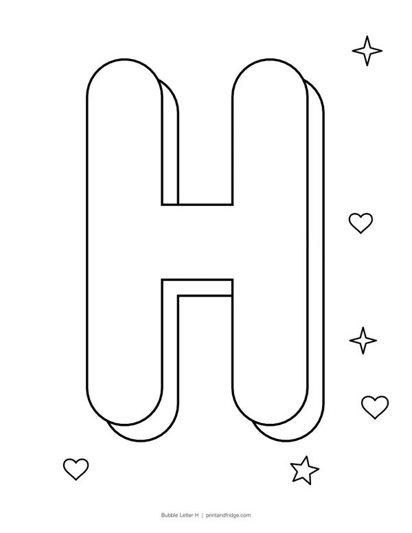 Bubble Letter H printable coloring page