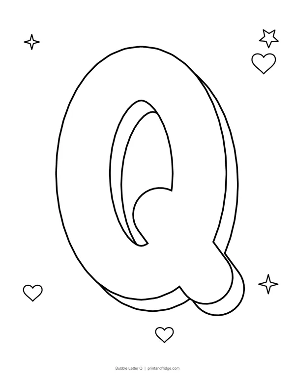 Bubble Letter Q printable coloring page