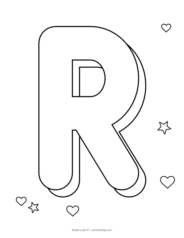 Bubble Letter R printable coloring page