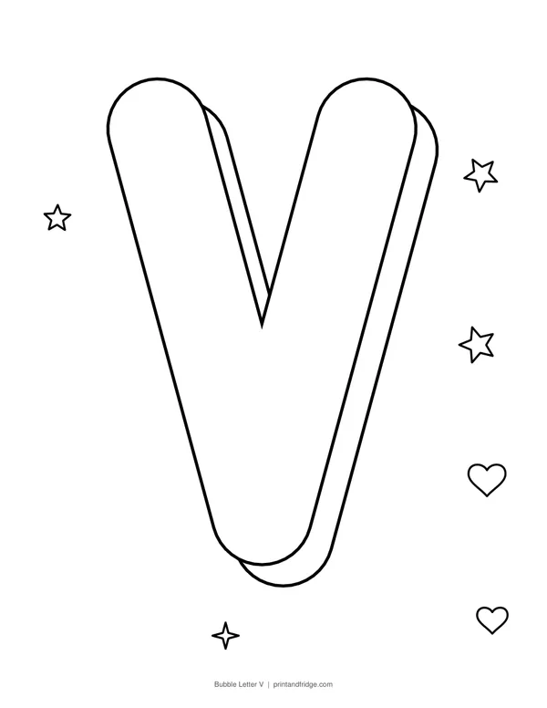 Bubble Letter V printable coloring page