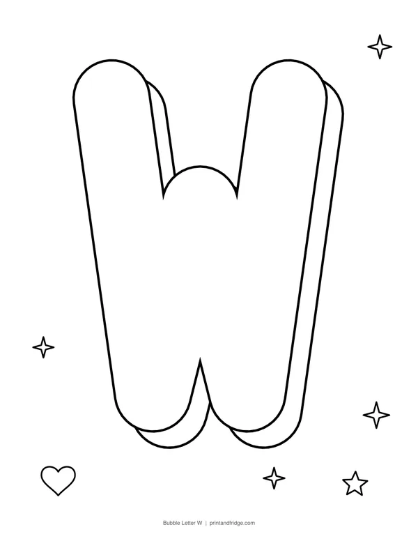 Bubble Letter W printable coloring page