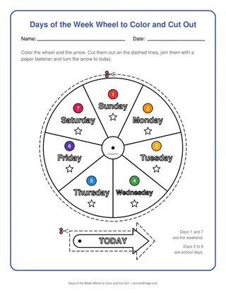 Days of the Week Wheel to Color and Cut Out
