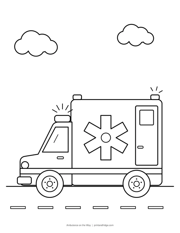 Ambulance on the Way printable coloring page