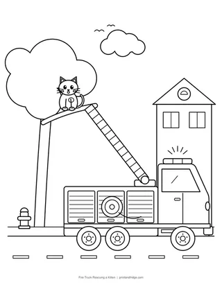 Fire Truck Rescuing a Kitten