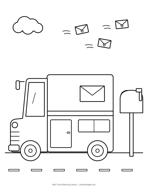 Mail Truck Delivering Letters printable coloring page