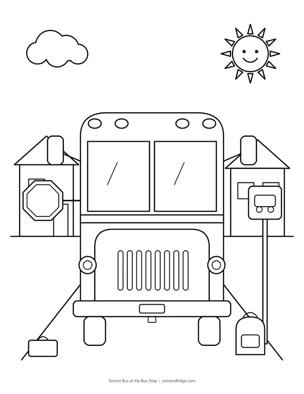 School Bus at the Bus Stop printable coloring page
