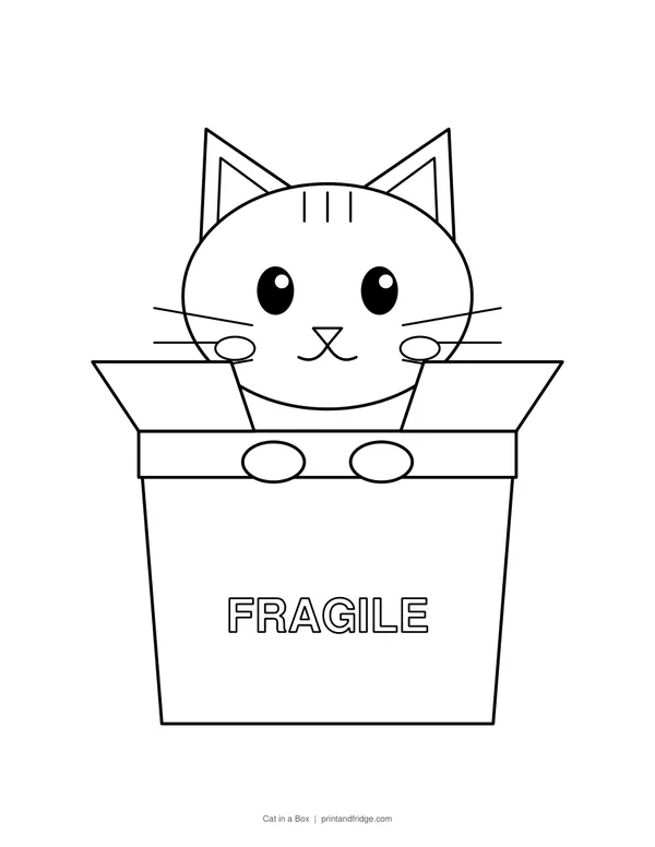 Cat in a Box printable coloring page