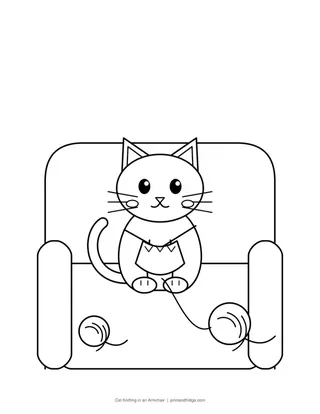 Cat Knitting in an Armchair