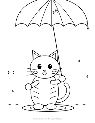 Cat with an Umbrella in the Rain