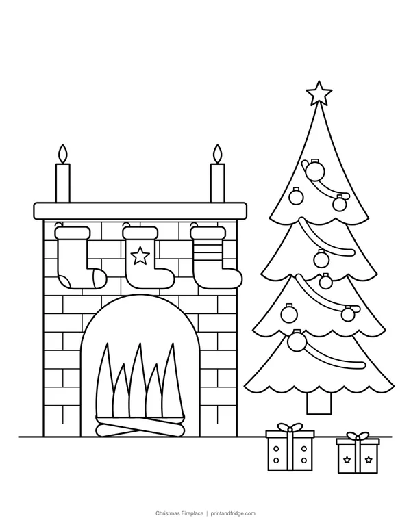 Christmas Fireplace printable coloring page