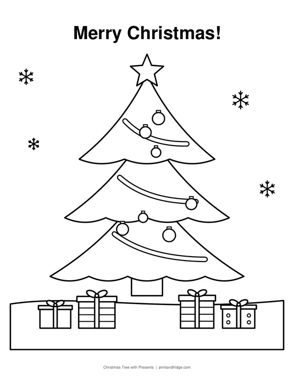 Christmas Tree with Presents printable coloring page