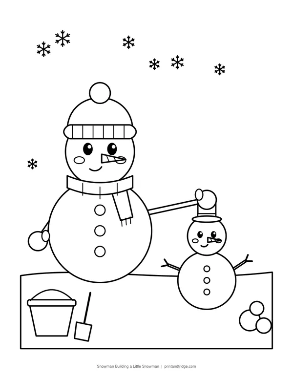 Snowman Building a Little Snowman printable coloring page