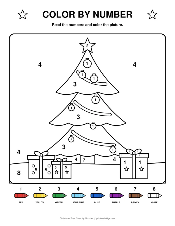 Christmas Tree Color by Number printable coloring page