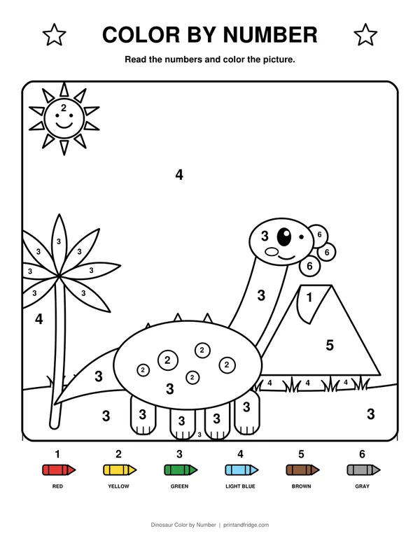 Dinosaur Color by Number printable coloring page