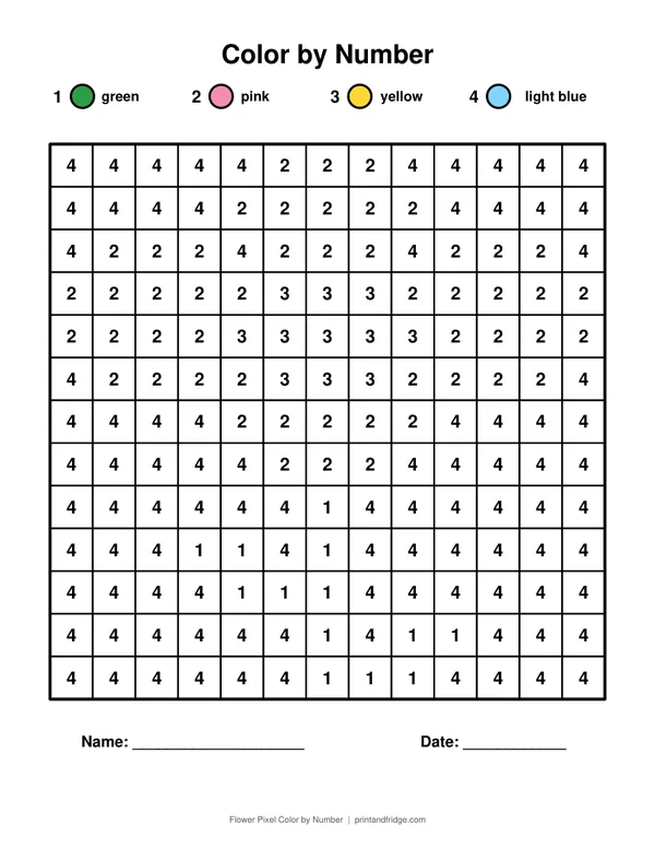 Flower Pixel Color by Number printable coloring page