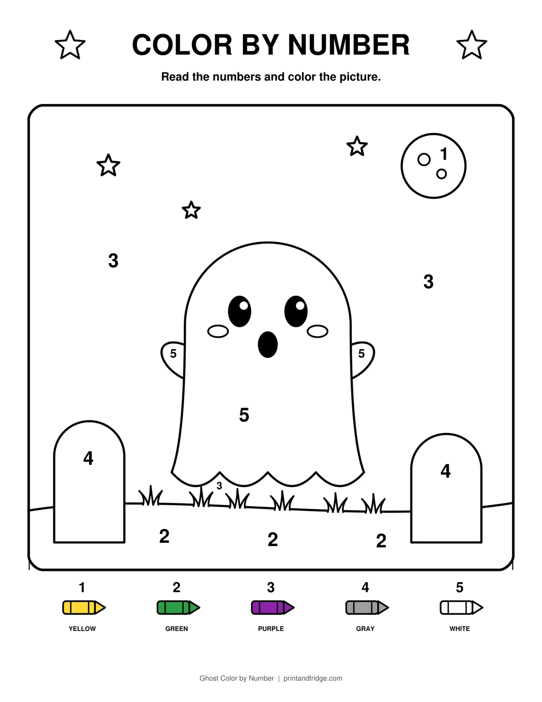 Ghost Color by Number printable coloring page