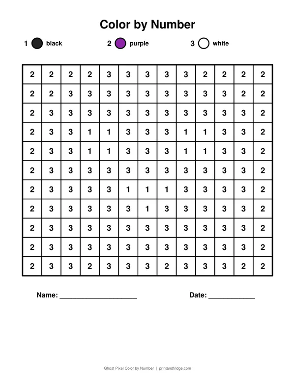 Ghost Pixel Color by Number printable coloring page