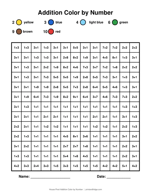 House Pixel Addition Color by Number printable coloring page