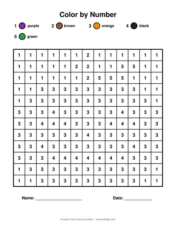 Pumpkin Pixel Color by Number printable coloring page