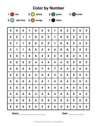 Turkey Pixel Color by Number