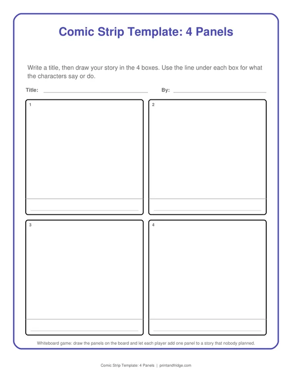 Comic Strip Template: 4 Panels printable game
