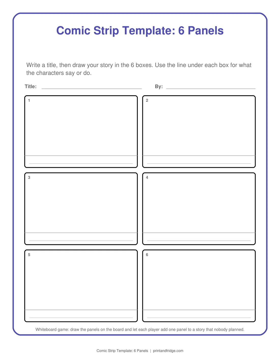 Comic Strip Template: 6 Panels printable game