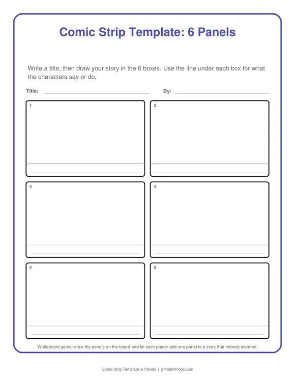 Comic Strip Template: 6 Panels printable game