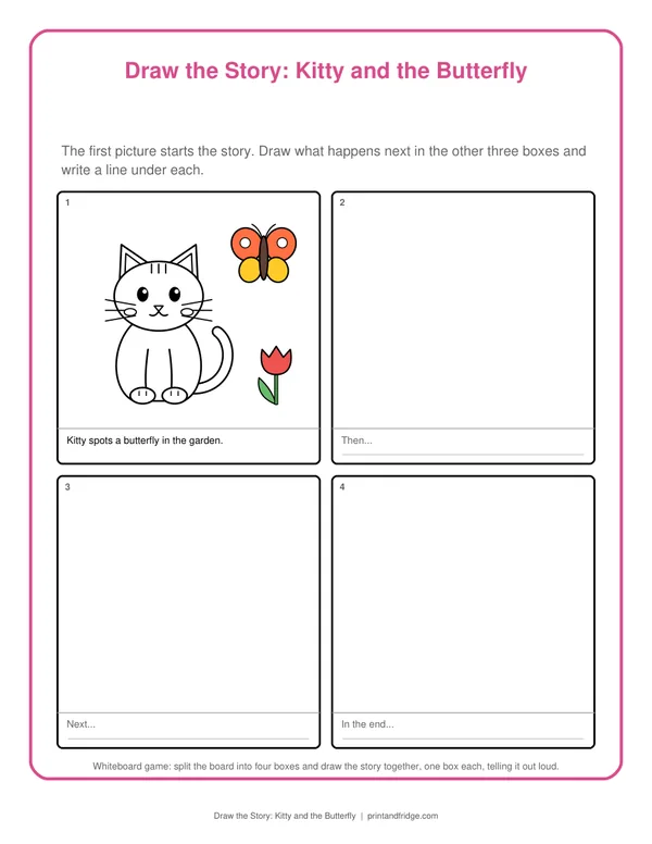 Draw the Story: Kitty and the Butterfly printable game