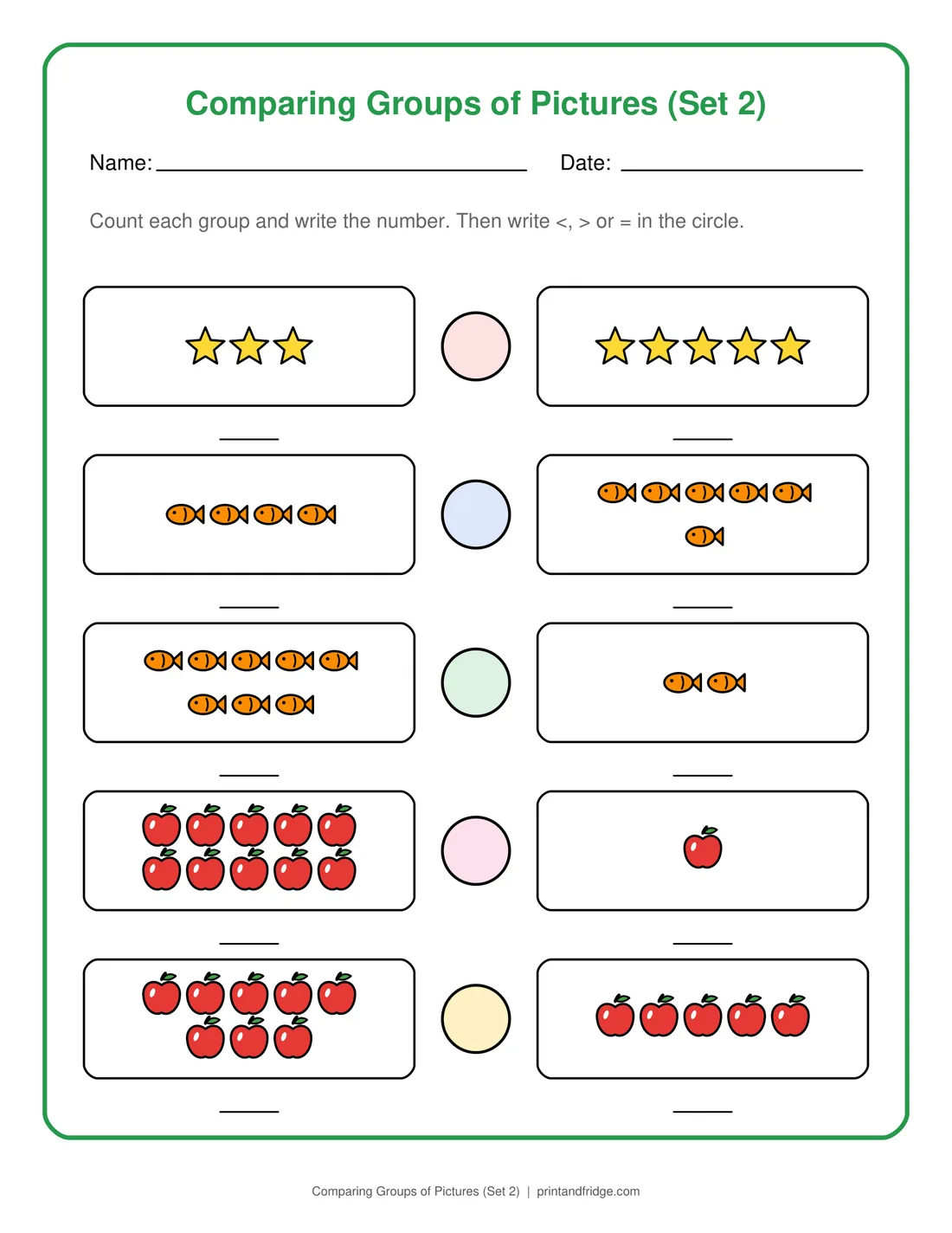 Comparing Groups of Pictures (Set 2) printable worksheet