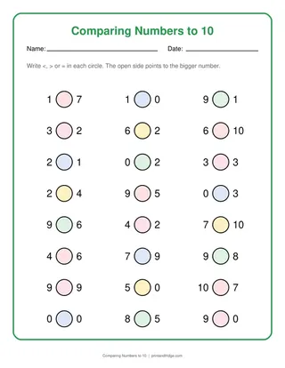 Comparing Numbers to 10