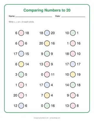 Comparing Numbers to 20