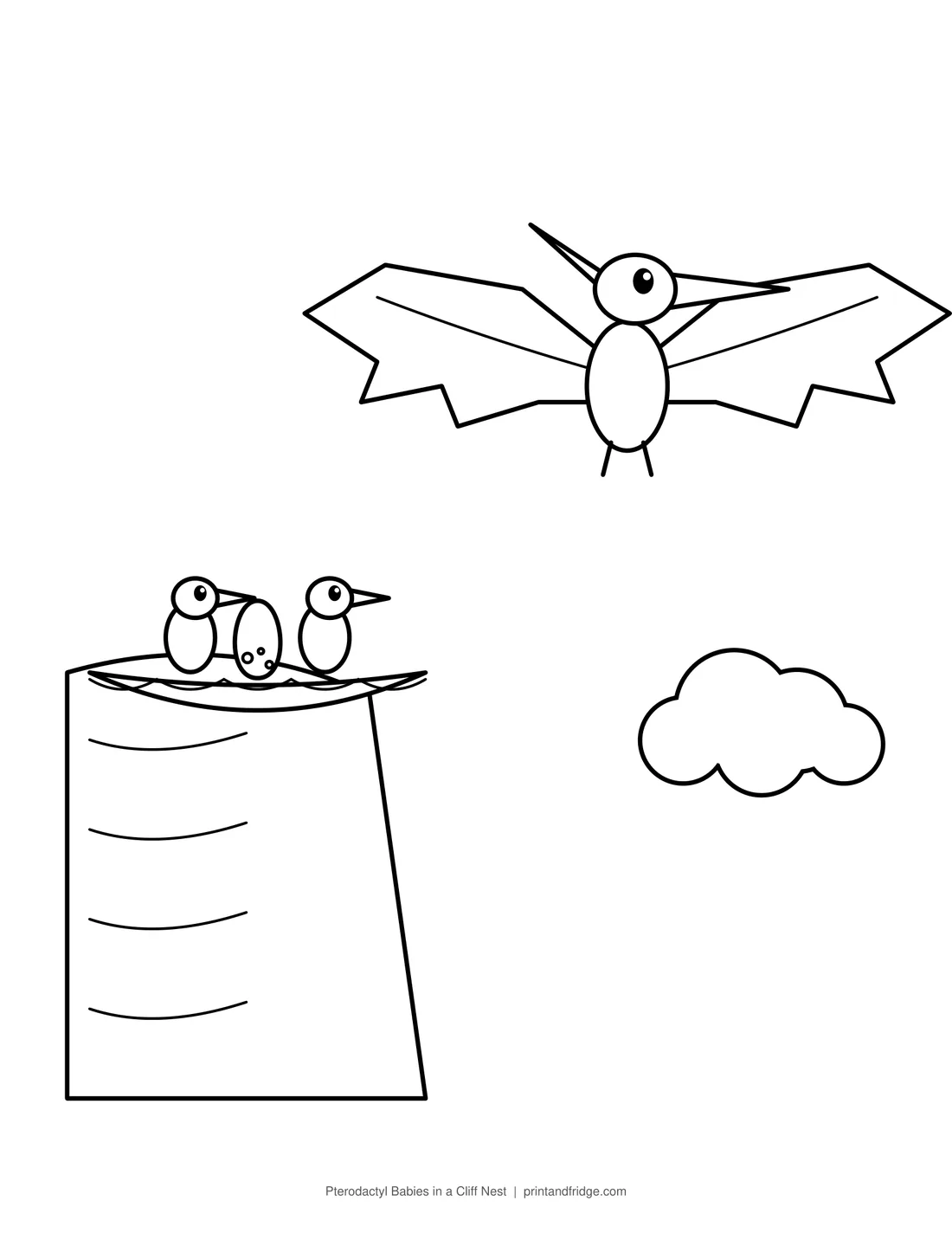 Pterodactyl Babies in a Cliff Nest printable coloring page