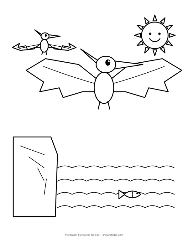 Pterodactyl Flying over the Sea printable coloring page