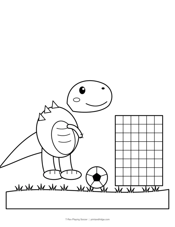 T-Rex Playing Soccer printable coloring page