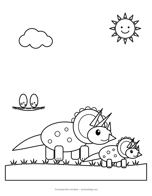 Triceratops Mom and Baby printable coloring page