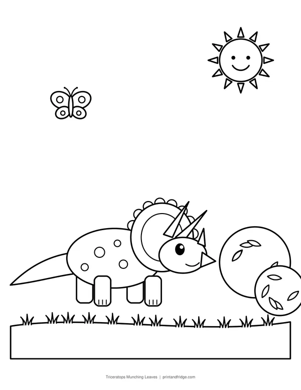 Triceratops Munching Leaves printable coloring page