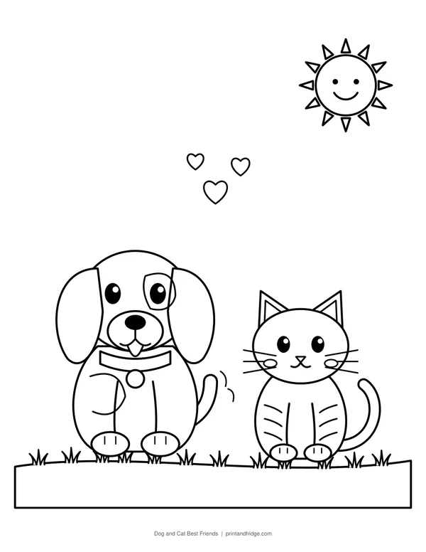 Dog and Cat Best Friends printable coloring page