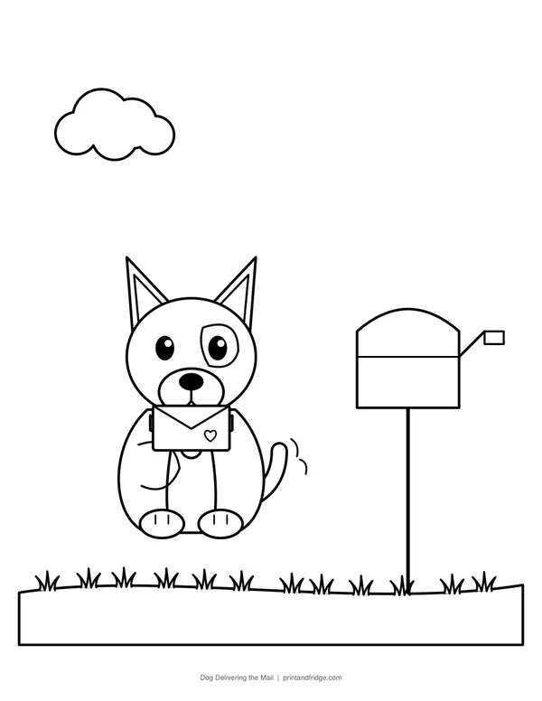 Dog Delivering the Mail printable coloring page