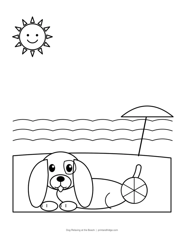 Dog Relaxing at the Beach printable coloring page