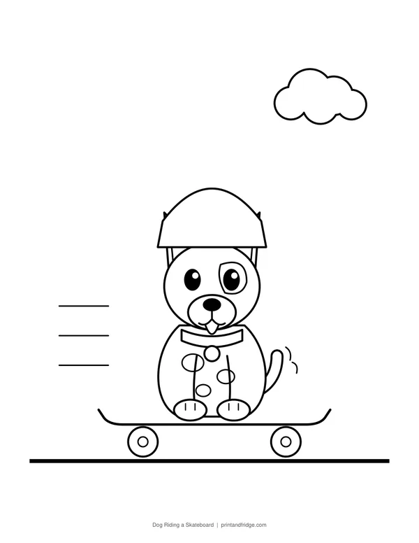 Dog Riding a Skateboard printable coloring page