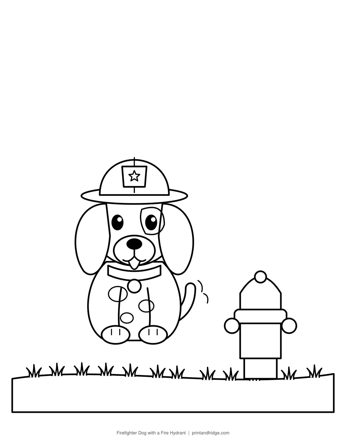Firefighter Dog with a Fire Hydrant printable coloring page