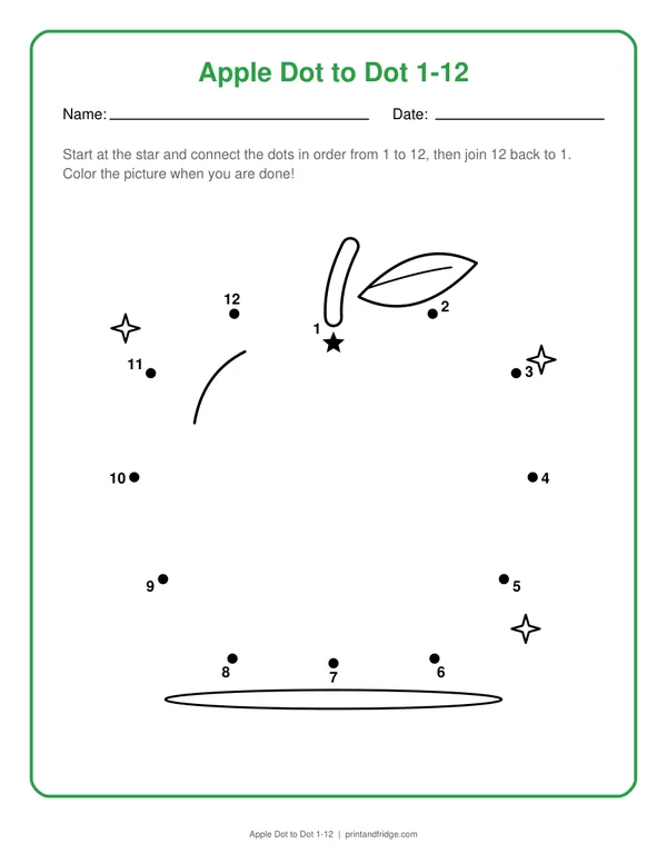 Apple Dot to Dot 1-12 printable dot-to-dot