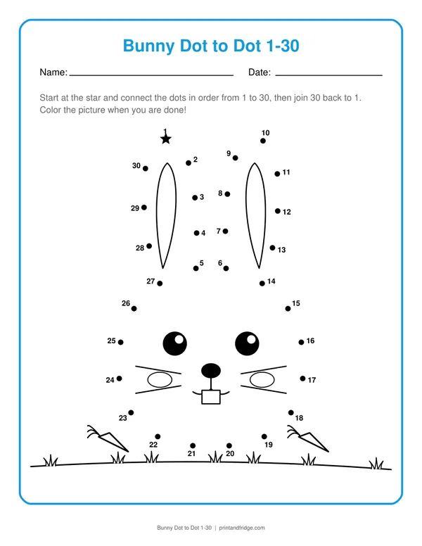 Bunny Dot to Dot 1-30 printable dot-to-dot