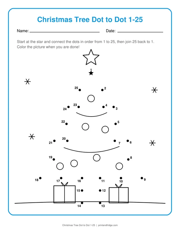 Christmas Tree Dot to Dot 1-25 printable dot-to-dot