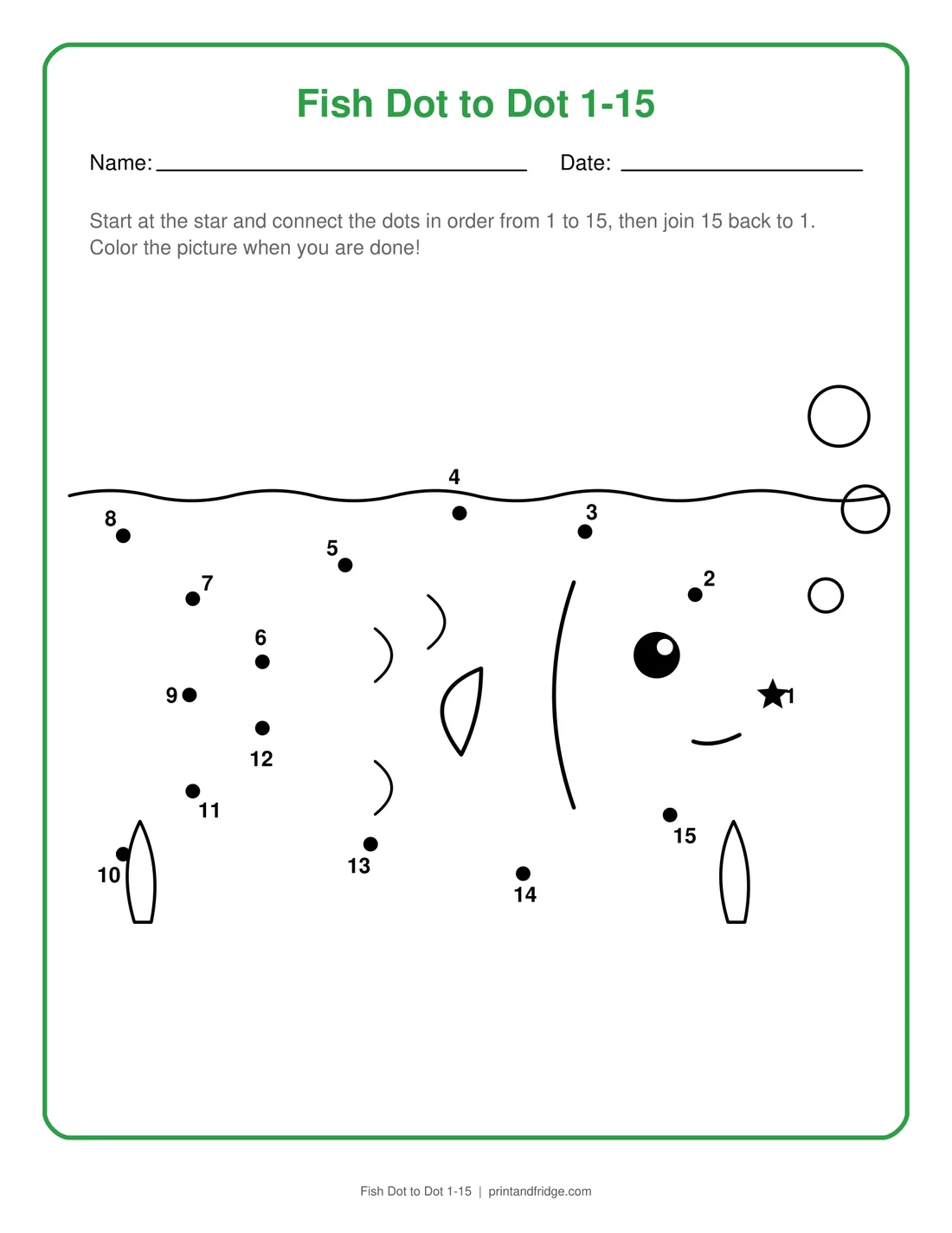 Fish Dot to Dot 1-15 printable dot-to-dot