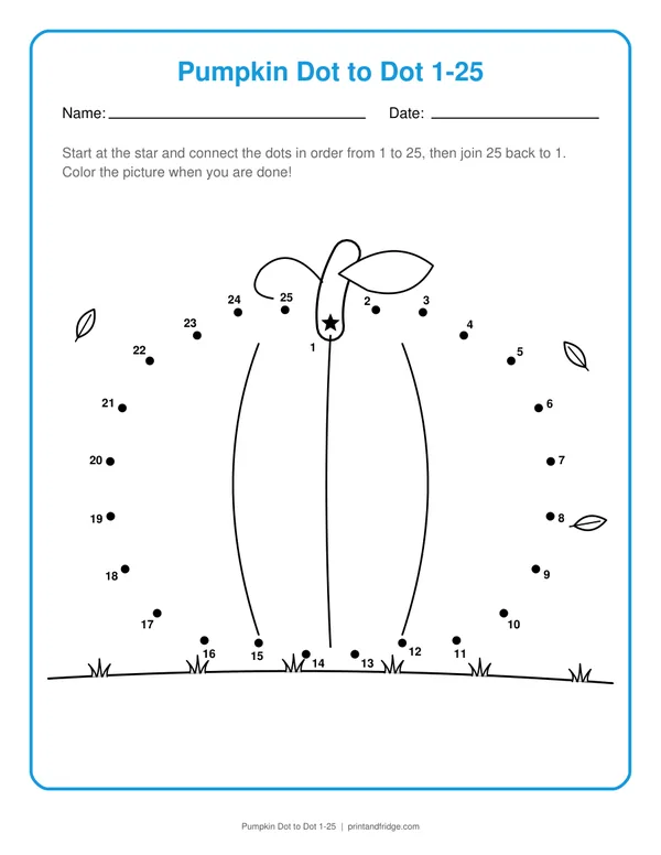 Pumpkin Dot to Dot 1-25 printable dot-to-dot